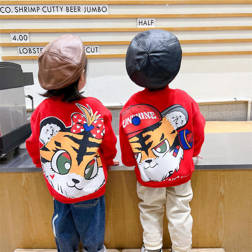 男女童卫衣加绒新虎年红色儿童洋气宝宝2022新款韩版拜年服上衣潮 商品图1