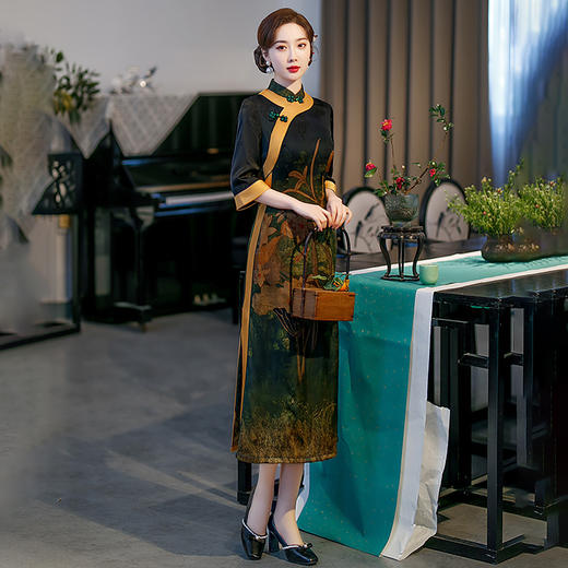 2022新款改良宽边旗袍修身优雅显年轻妈妈装连衣裙日常 GSJ3035 商品图3