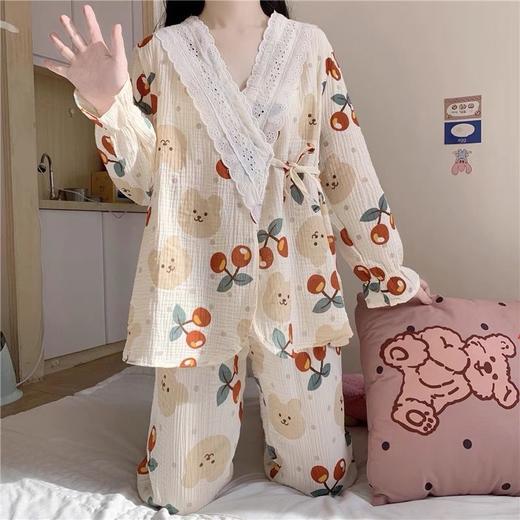 睡衣春秋款法式2021新款蕾丝韩系小清新V领长袖学生家居服女套装 商品图3