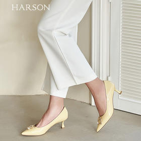哈森女鞋2022春季新款欧美细跟尖头时装鞋约会饰扣浅口女单鞋HS227806