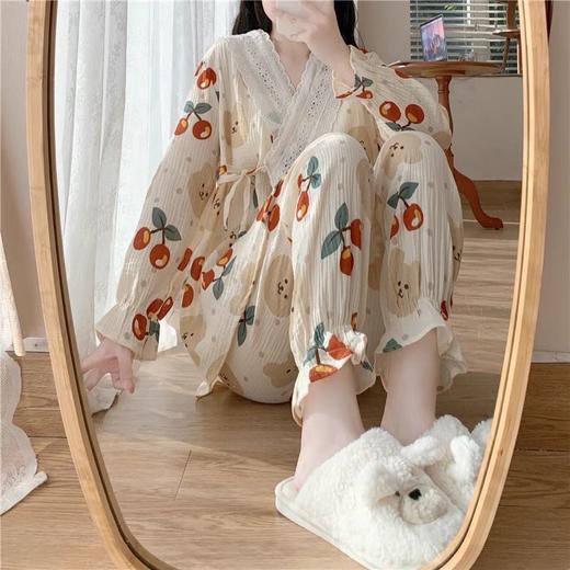 睡衣春秋款法式2021新款蕾丝韩系小清新V领长袖学生家居服女套装 商品图2