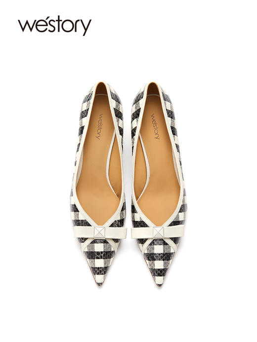 westory条纹蝴蝶结高跟鞋22年春季新款尖头细跟法式单鞋女W22AE54541 商品图3