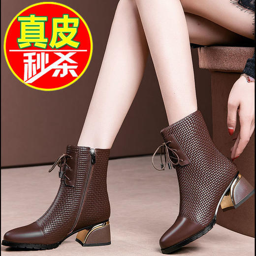 TZW-马丁靴女英伦风粗跟短靴女软皮中跟圆头加绒全皮靴 商品图2