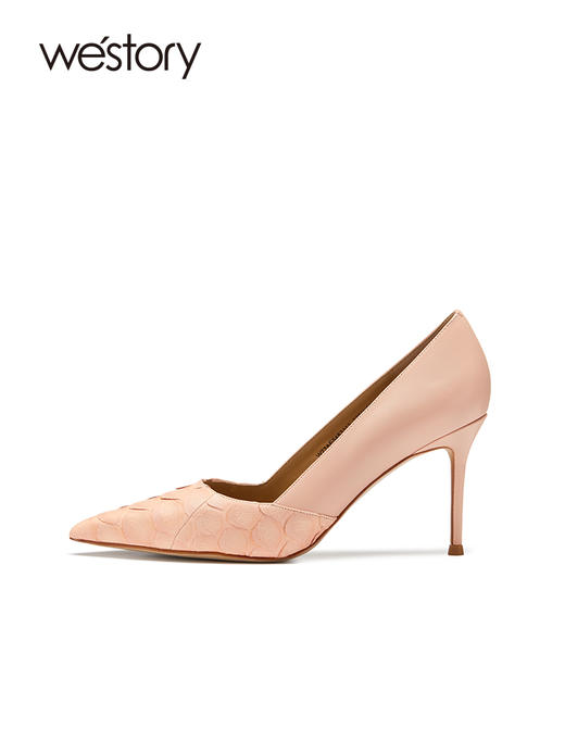 westory蛇皮宴会高跟鞋22年春季新款优雅尖头细跟单鞋女浅口W22AE54531 商品图2