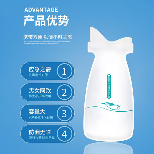 「8只装 车载便携尿袋」酷车星汽车便携式小便器尿袋 旅游车载汽车配件尿袋男女款集尿袋应急尿袋 商品图1