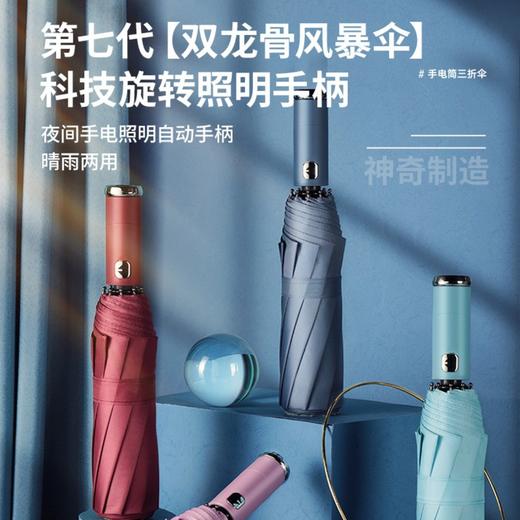 2022新款多功能可调节旋转LED手电筒雨伞 10骨全自动伞三折叠抗风车载商务晴雨伞 商品图0