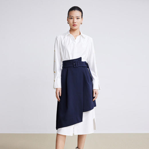 LILY2022春新款女装时尚气质两件套高腰衬衫连衣裙122120C7254 商品图0