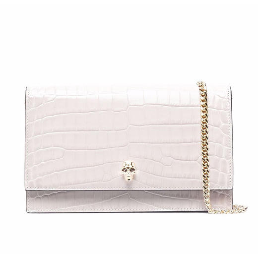 ALEXANDER MCQUEEN 亚历山大.麦昆 女士中号鳄鱼压纹 Skull 斜挎单肩骷髅包 浅灰色 630266 1HB0G 1013 商品图0