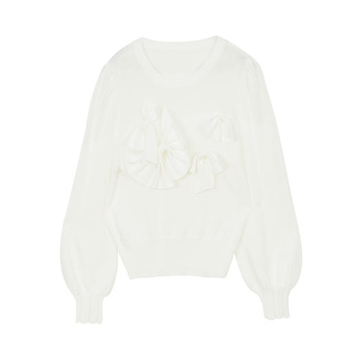 MIIDII谜底2022春款蝴蝶结圆领长袖水晶纱套头针织衫女221MZ0350 商品图4