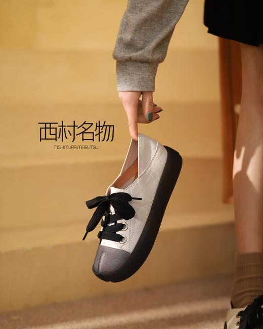 西村名物2022春季新款丑萌猪蹄分趾小白鞋子潮马蹄单鞋16941 商品图4