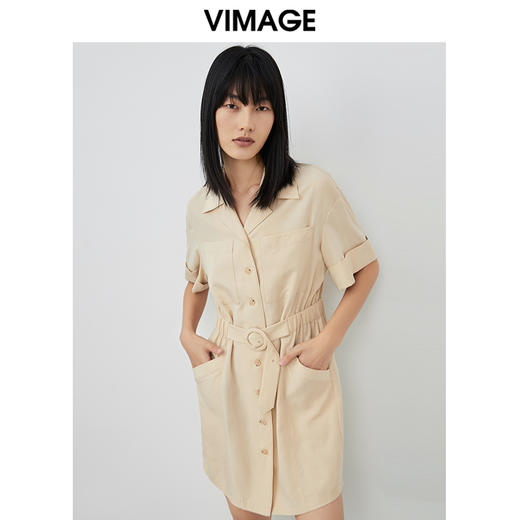 VIMAGE/纬漫纪春季新款干练中性束腰V领连衣裙V1707312 商品图0