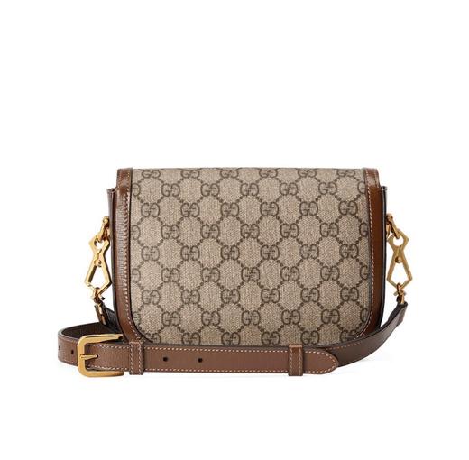 GUCCI古驰 马衔扣1955 复古金口老花LOGO条纹织带马鞍包 658574 含两条肩带 商品图4