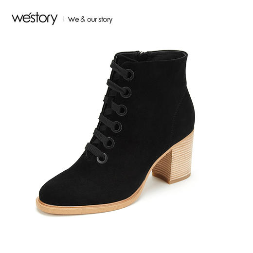 westory通勤百搭女靴2019秋冬新款方跟短筒靴W29DS80331 商品图0