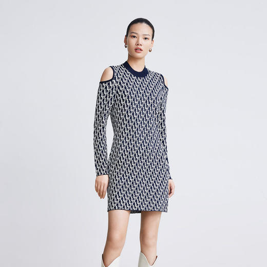 LILY2022春新款女装复古老花时尚镂空修身针织连衣裙122120T7321 商品图1