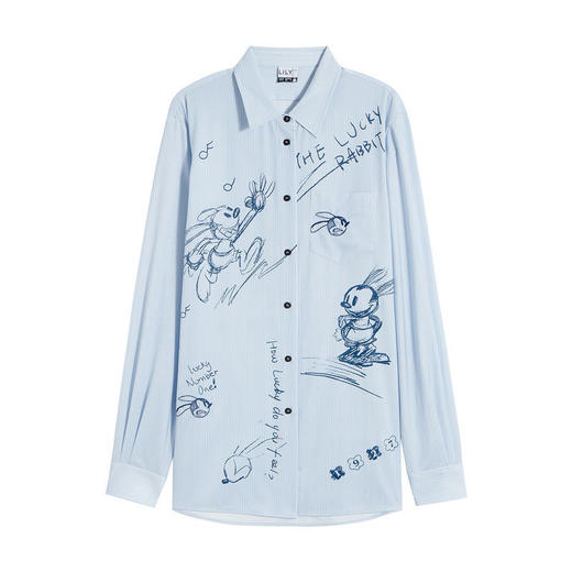 LILY迪士尼Oswald系列2022春新款女装时尚手绘感印花衬衫122120C4805 商品图4