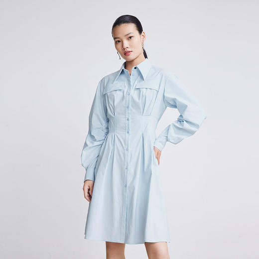 LILY2022春新款女装设计感立体袖高腰衬衫式连衣裙女122120C7808 商品图1