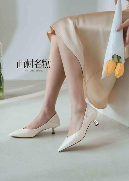西村名物时尚舒适尖头饰扣浅口高跟鞋气质优雅单鞋女X21AE13371 商品图0