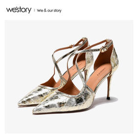 westory2020年夏新品高跟鞋细跟包头流行蛇纹舒适凉鞋W20BH60721