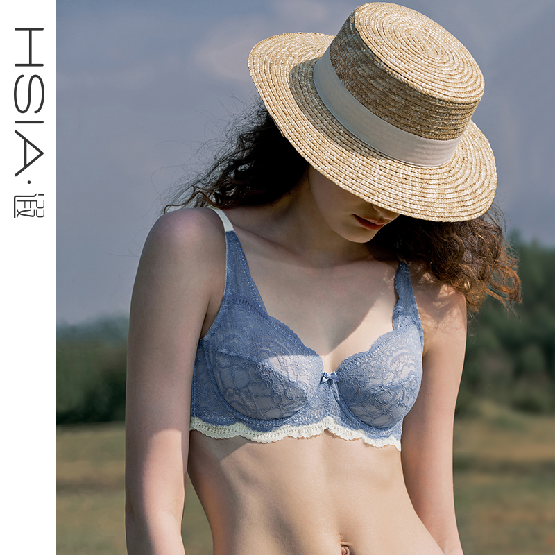 HSIA遐内衣女轻薄款春风十里全罩杯性感蕾丝撞色文胸大胸显小胸罩