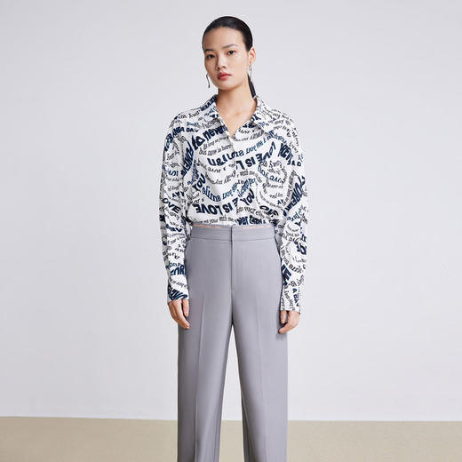 LILY2022春新款女装小众设计感印花宽松垂顺衬衫上衣122130C4219 商品图0