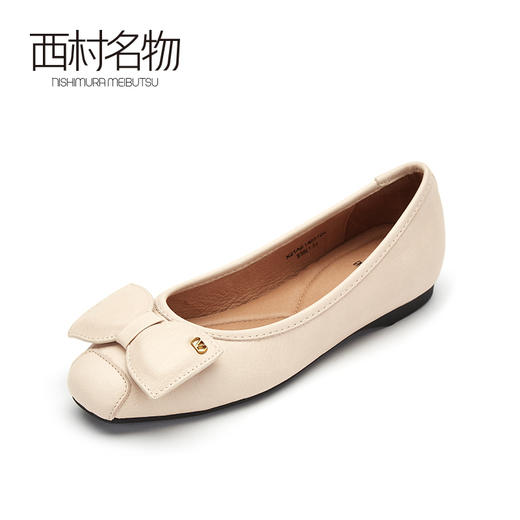 西村名物2021春季新款单鞋女平底方头蝴蝶结浅口休闲鞋百搭X21AE14851 商品图0