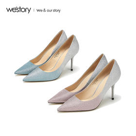 westory2019春夏浅口亮片高跟鞋闪钻细跟气质单鞋女W29AE50161