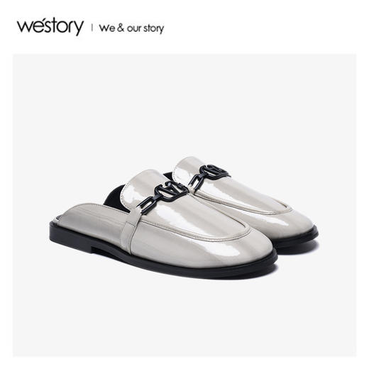 westory2020春季新款圆头亮面漆皮乐福拖鞋女W20AH51581 商品图0