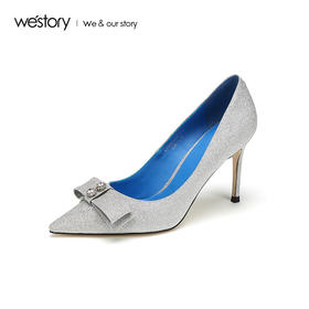 westory2019春夏水晶尖头高跟鞋女细跟名媛风浅口单鞋W29AE50251