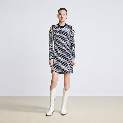 LILY2022春新款女装复古老花时尚镂空修身针织连衣裙122120T7321 商品图2