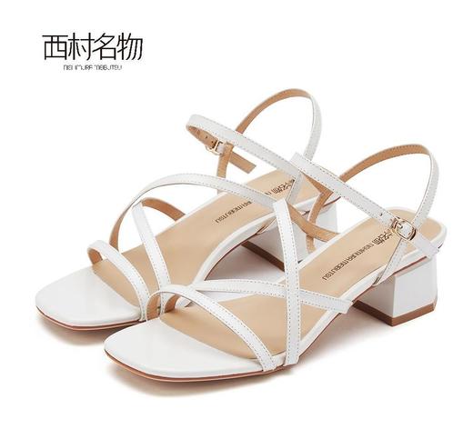 西村名物2021年专柜同款新款牛漆皮女凉鞋一字带凉鞋粗跟凉鞋X21BG23941 商品图0