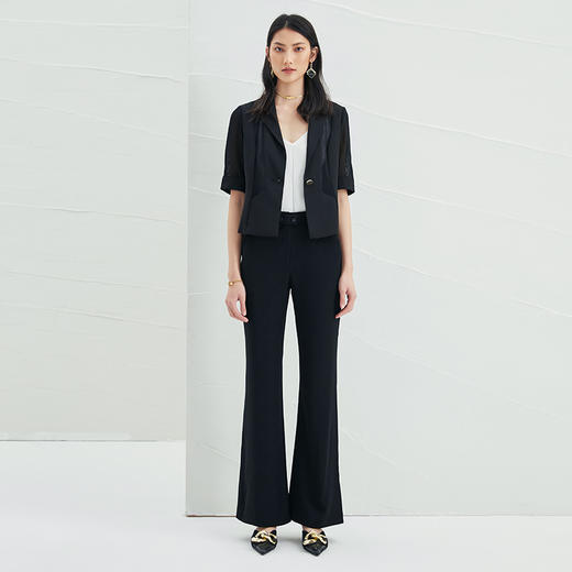 EITIE爱特爱春季新款黑色西装领时尚通勤显瘦网纱拼接短外套6603304 商品图1