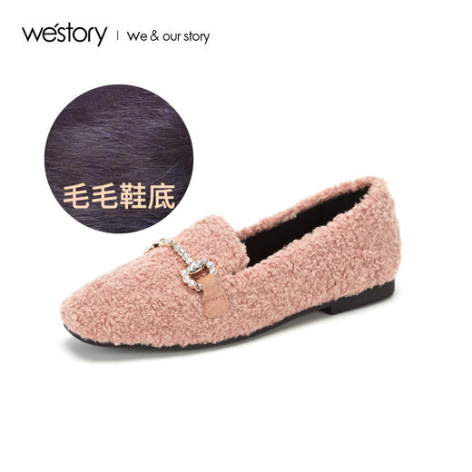 westory2019春季新款平底毛毛鞋女舒适圆头时尚豆豆鞋W29AM70268 商品图0