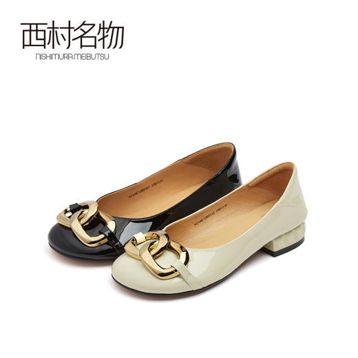 西村名物2021春季新款开车平底鞋女浅口单鞋金属扣瓢鞋粗跟X21AE12651 商品图0