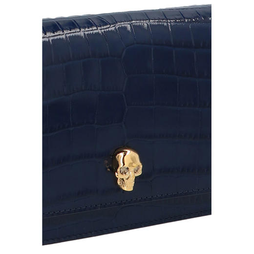 ALEXANDER MCQUEEN 亚历山大麦昆 女士仿鳄皮纹浮雕骷髅头铆钉单肩包 女士单肩包 深蓝 613088 1HB0G 4013 商品图2