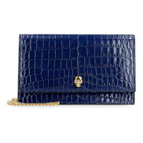 ALEXANDER MCQUEEN 亚历山大.麦昆 女士中号鳄鱼压纹 Skull 斜挎单肩骷髅包 深蓝色 630266 1HB0G 4013