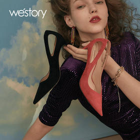 westory女鞋春季新款羊皮尖头高跟鞋细跟浅口婚鞋52641