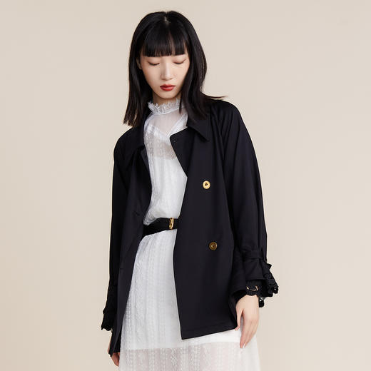 MIIDII谜底2022春绑带收腰质感莱赛尔风衣中长款外套女221ME0127 商品图2