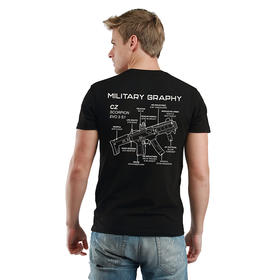 自由基地男青年机枪结构图案印花设计简约战术短袖T恤休闲合体衫 NMT-1799