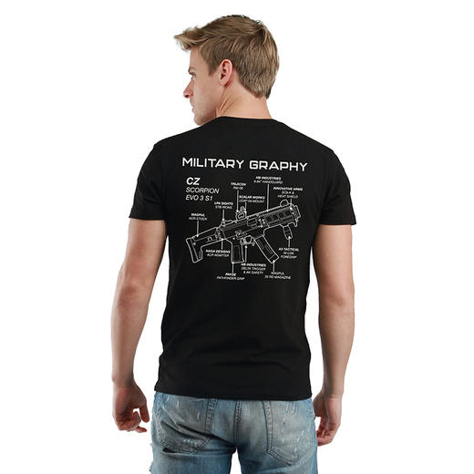 自由基地男青年机枪结构图案印花设计简约战术短袖T恤休闲合体衫 NMT-1799 商品图0