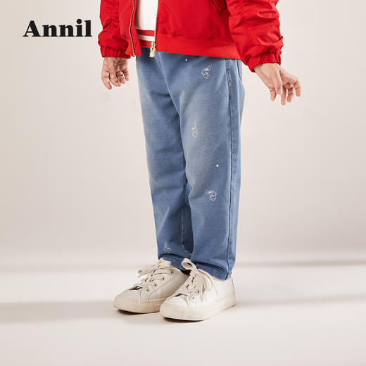 安奈儿女童全腰针织牛仔单裤xg216507 商品图2