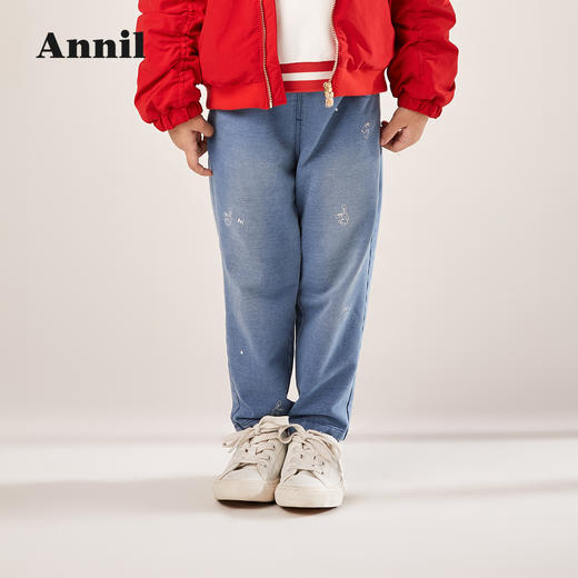 安奈儿女童全腰针织牛仔单裤xg216507 商品图0