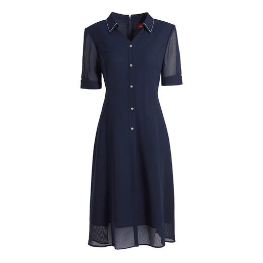 皮尔卡丹女装连衣裙夏短袖衬衫领收腰通勤职业法式裙P1218D1081L5
 商品图4