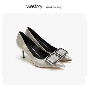 westory2019夏秋新品方扣蛇纹高跟鞋女细跟优雅知性W29CE70271
