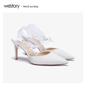 westory2020春季新款尖头时尚系带绑花高跟鞋凉鞋女W20AH51691