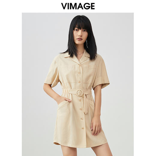 VIMAGE/纬漫纪春季新款干练中性束腰V领连衣裙V1707312 商品图2