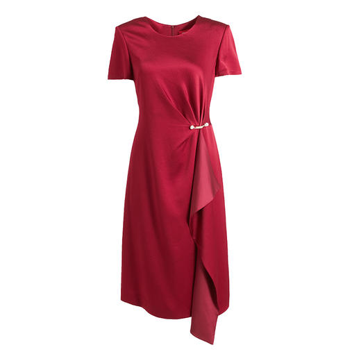 皮尔卡丹女装时尚缎面褶皱收腰通勤宴会礼服连衣裙P1209D1018R5 商品图4