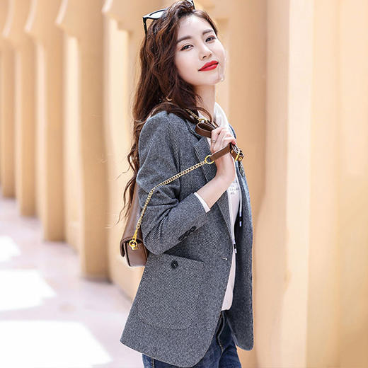 千鸟格西装外套女春秋2022新款时尚英伦风长袖西服小个子休闲上衣   TYL9616 商品图4