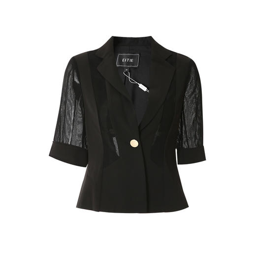 EITIE爱特爱春季新款黑色西装领时尚通勤显瘦网纱拼接短外套6603304 商品图5
