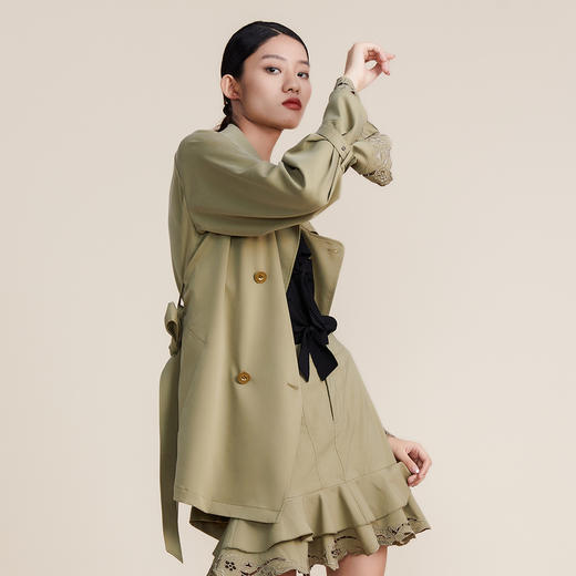 MIIDII谜底2022春绑带收腰质感莱赛尔风衣中长款外套女221ME0127 商品图1