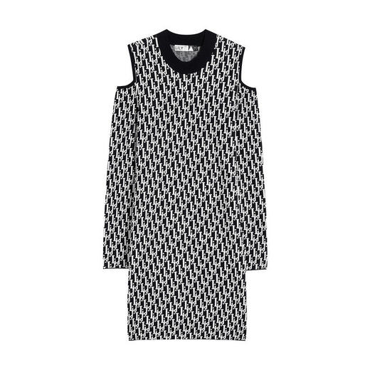 LILY2022春新款女装复古老花时尚镂空修身针织连衣裙122120T7321 商品图4